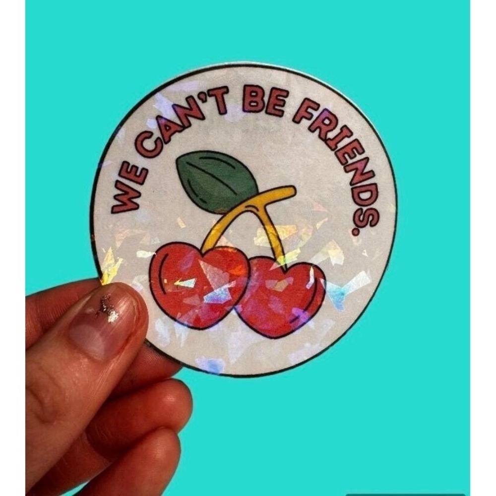 We Can't Be Friends Holographic Cherry Sticker Heart Fruit Iridescent Decal